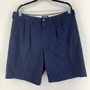 Lands End Mens 36 Traditional Fit Pleated Chino Shorts Elastic Waist Preppy Blue